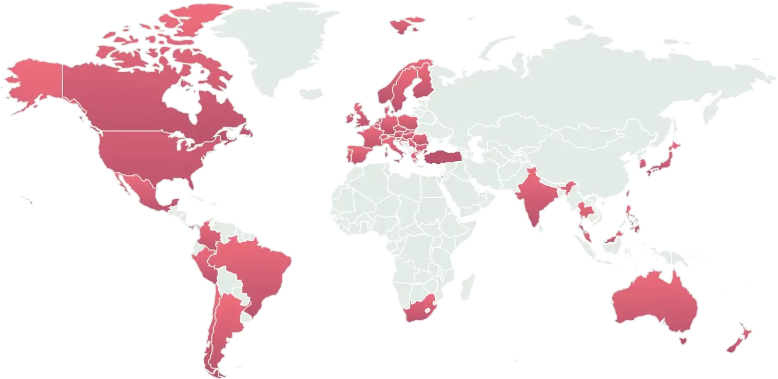 Map of Countries Where Leapcure is Assisting with Recruitment